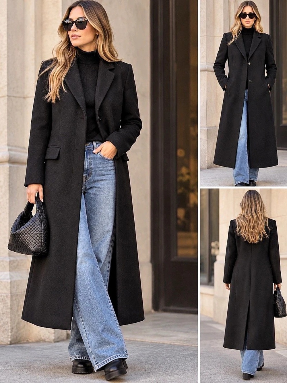 Banana Republic Black Wool Blend Long Coat Women’s Medium Made in Italy